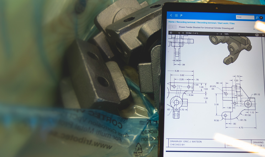 A computer tablet displaying drawings.