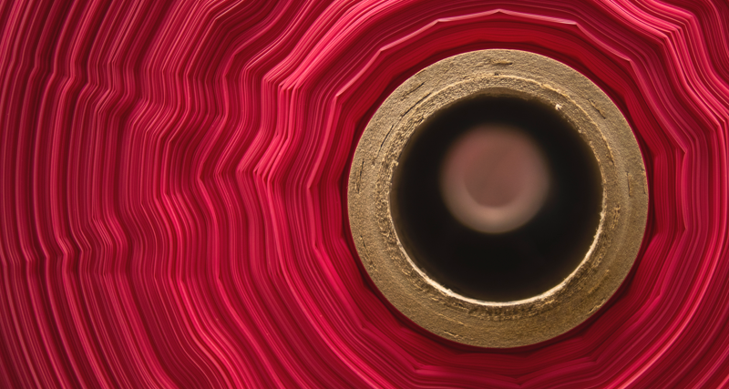 A close up of a red and gold object.