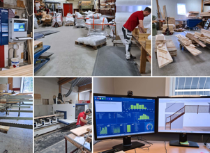 Collage of images from a factory and office